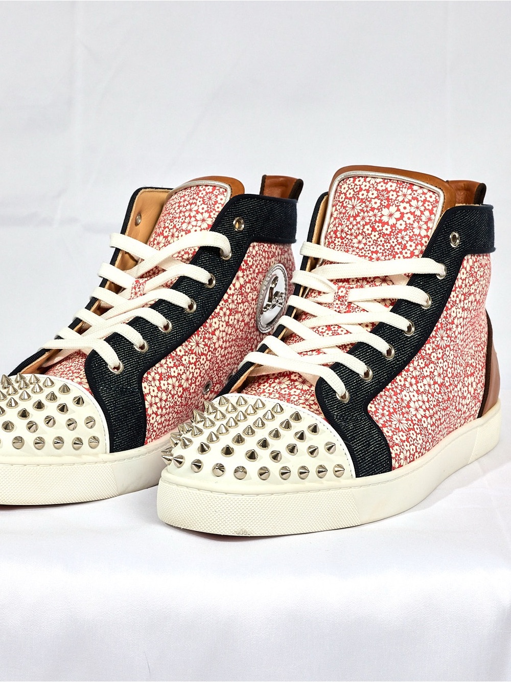 Christian Louboutin Lou Spikes Orlato Floral Studded High-Top Sneakers - Picture 14 of 16